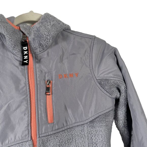 DKNY Mauve Purple Full Zip Hooded Fleece Jacket Outdoor Lightweight Girls Medium - Picture 2 of 8